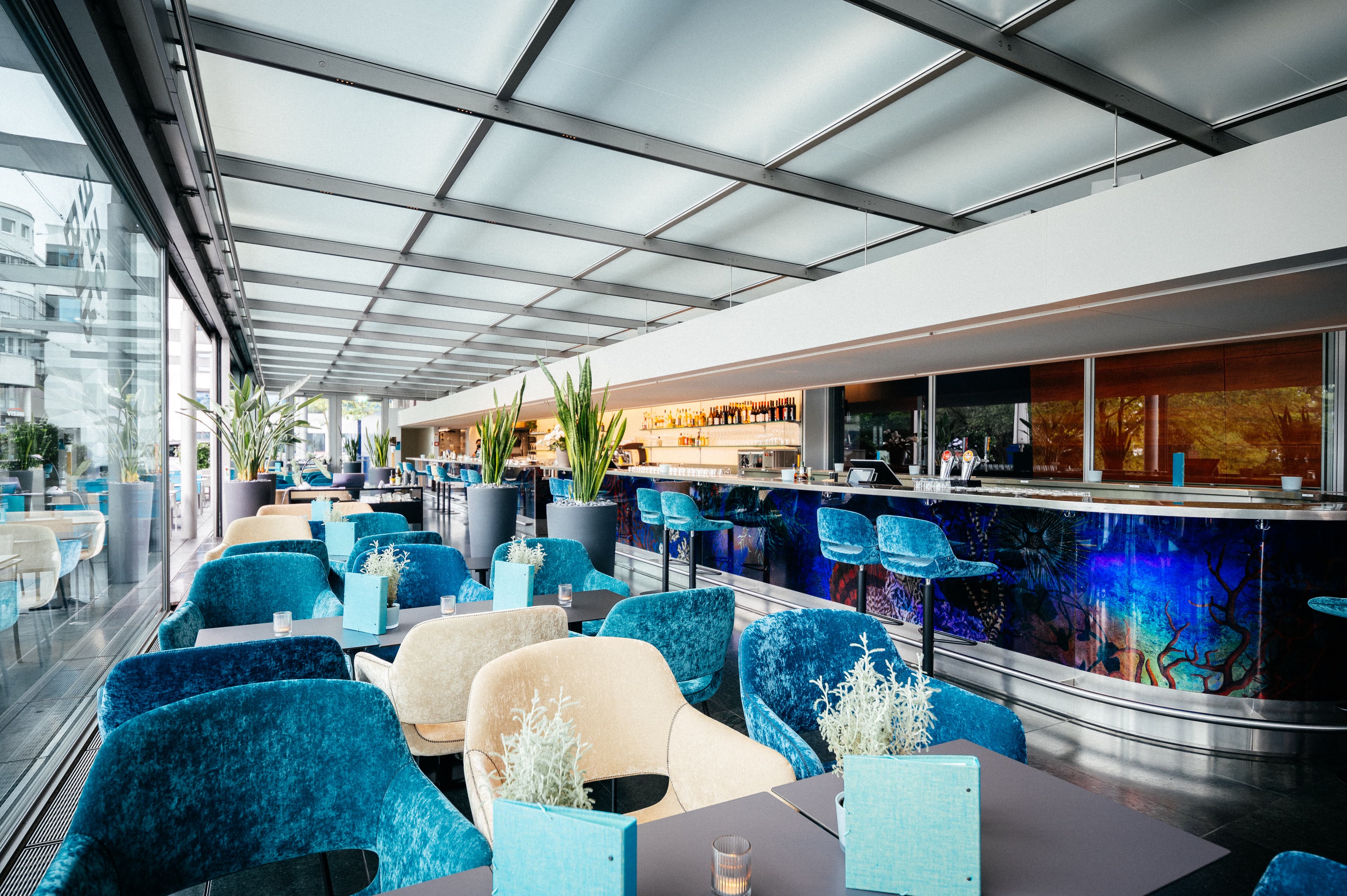 Lake Bar Interior with Bar Counter in KKL Lucerne